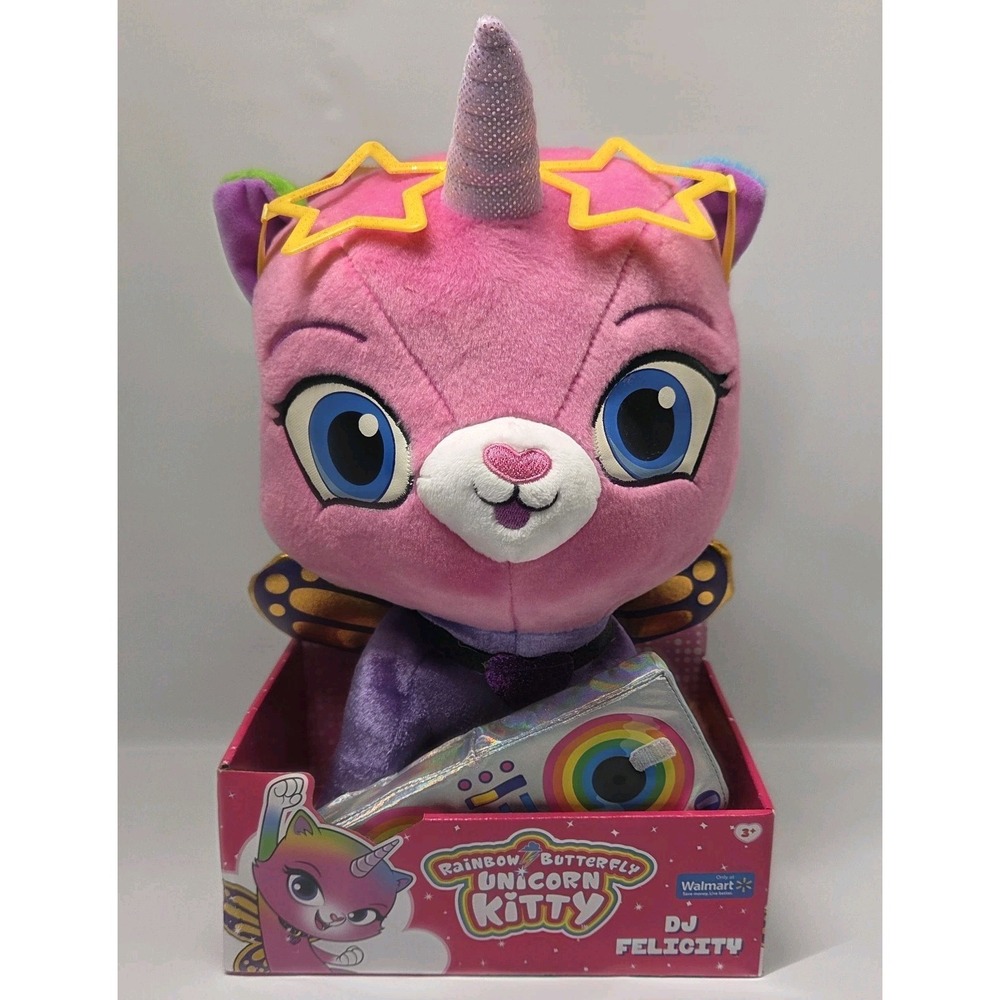 Rainbow Butterfly Unicorn Kitty - 14\" DJ Felicity Plush Brand New